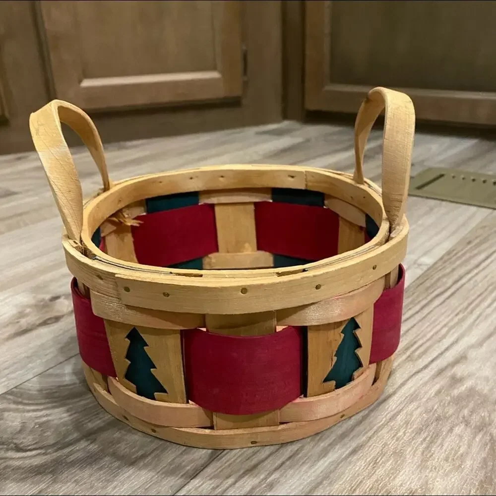 Split Oak Christmas Round Basket Double Handles‎ 7-1/2